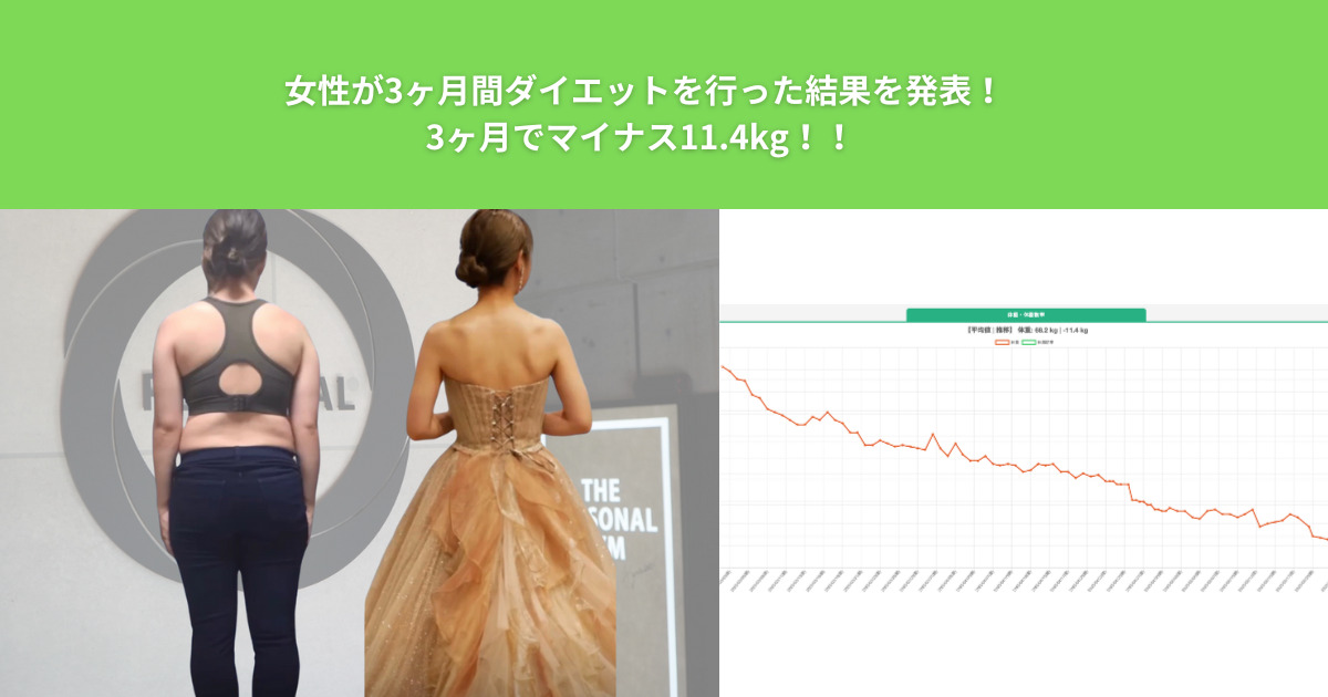 綾瀬のパーソナルジムで女性が3ヶ月間ダイエットを行った結果を発表！3ヶ月でマイナス11.4kg！！