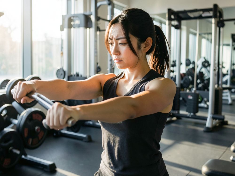 腕のトレーニングをしている女性