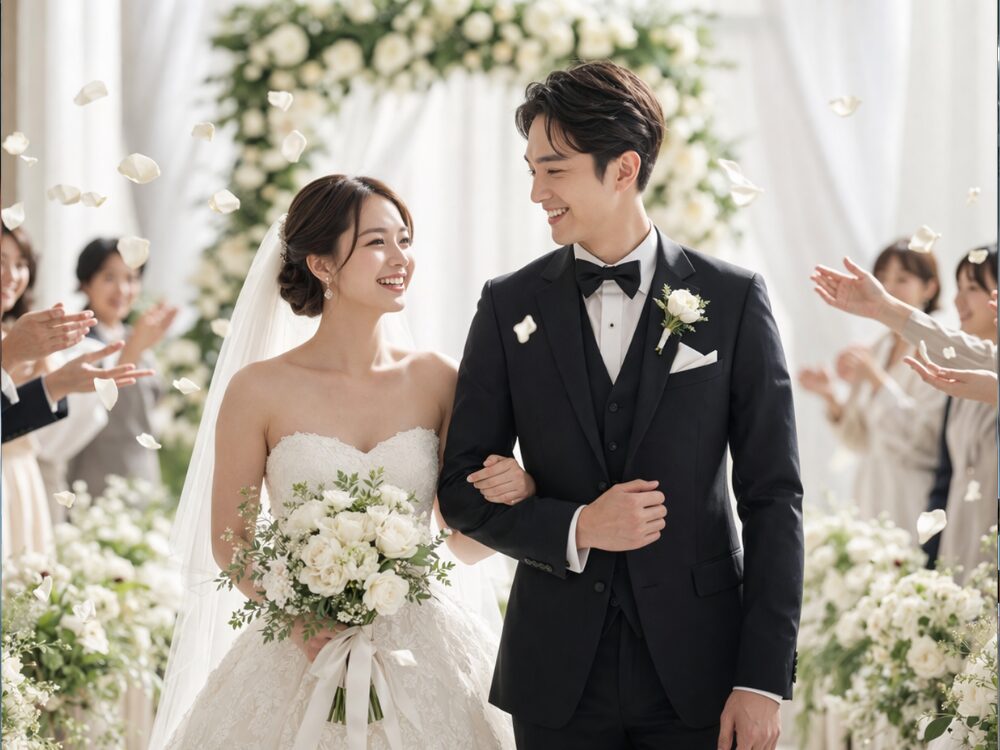 結婚式で男女が写っている画像