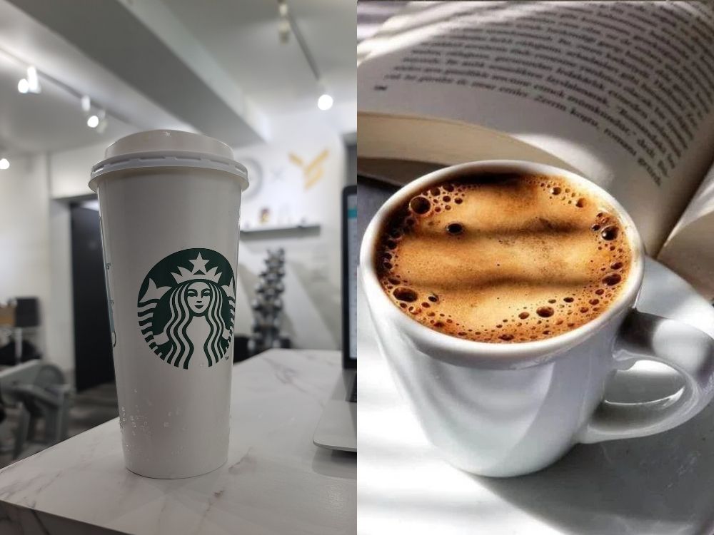 左→スタバのアイスコーヒー 右→カップいん入ったホットコーヒー 麻布十番 三田