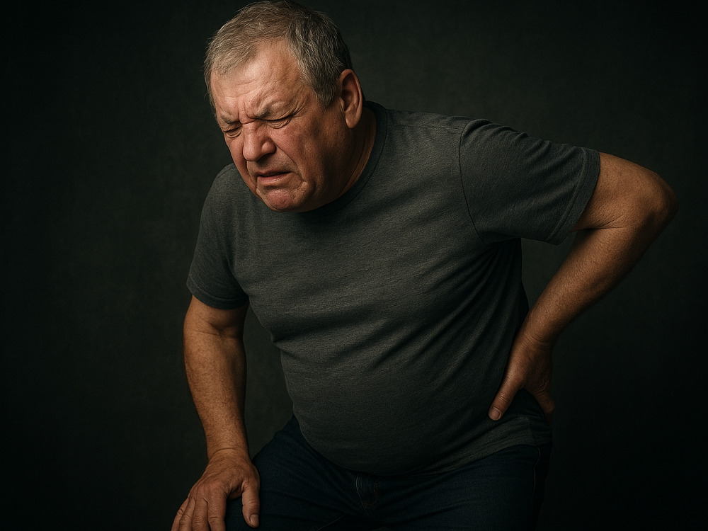 腰痛で腰を抑えている男性