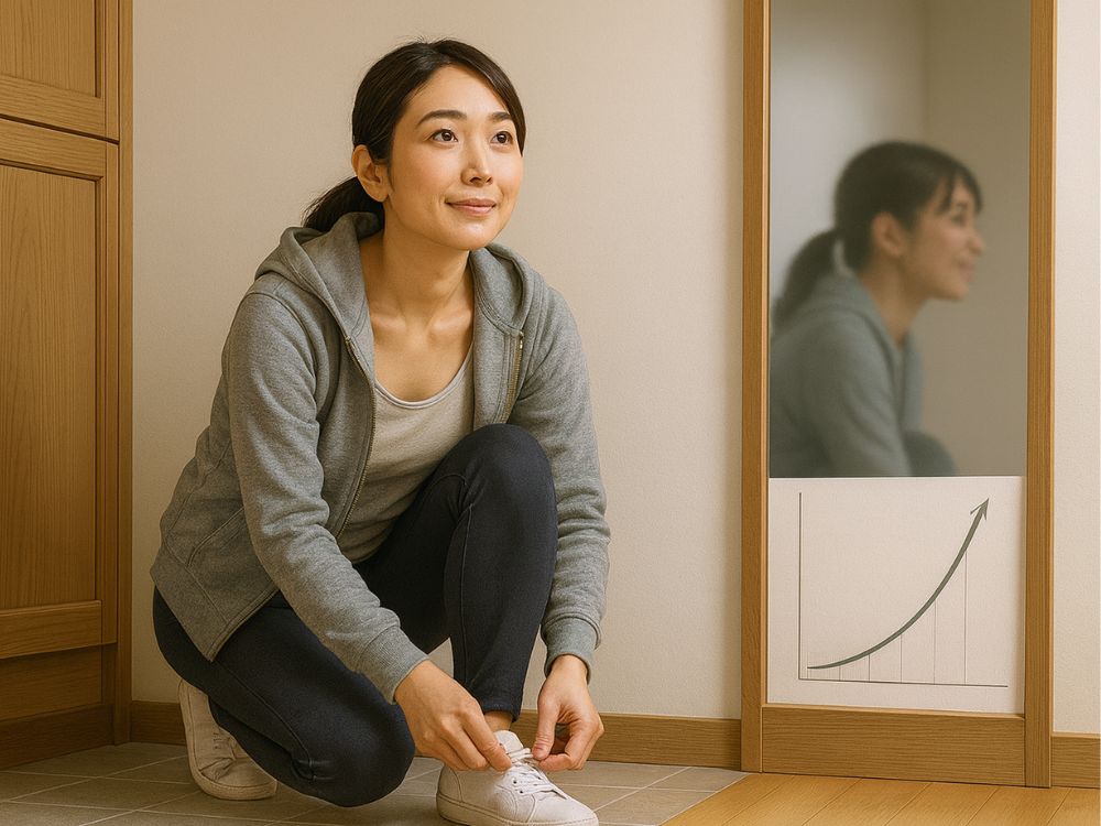 スニーカーを履く女性の画像