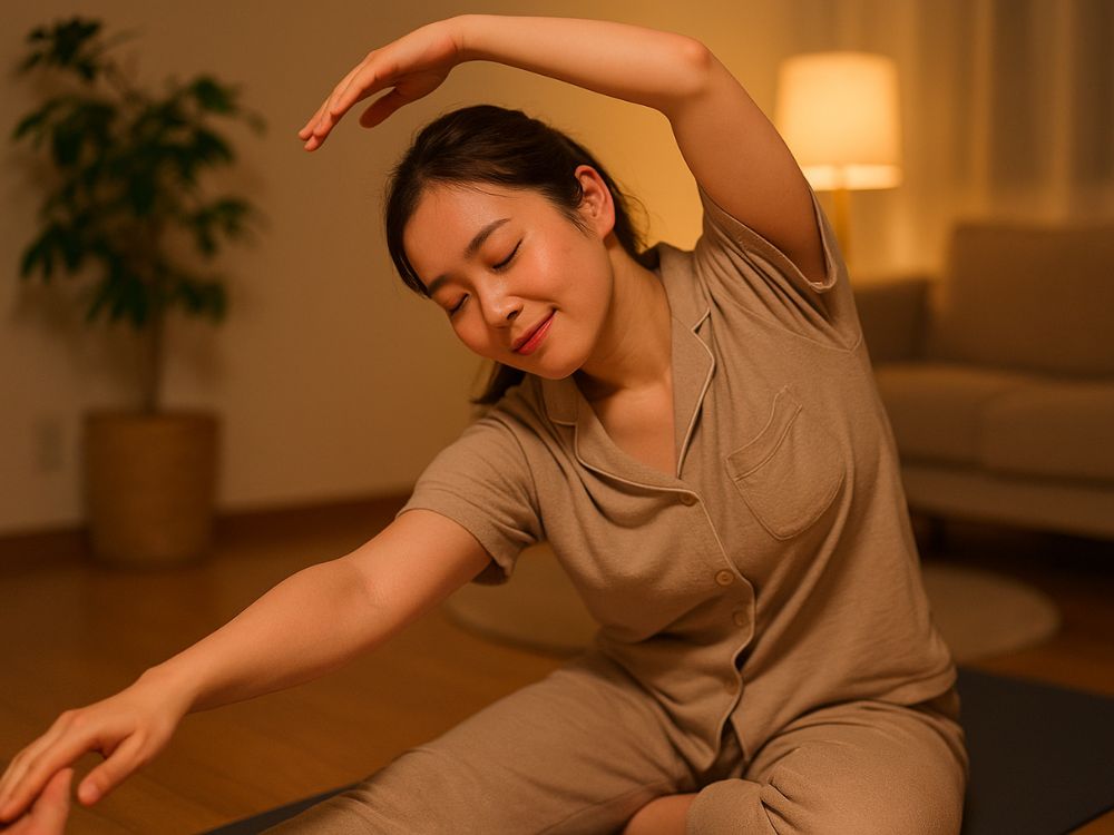 ストレッチを行う女性画像