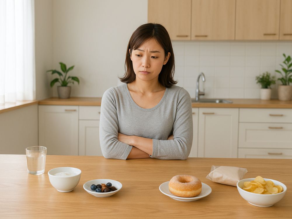 おやつに悩む女性