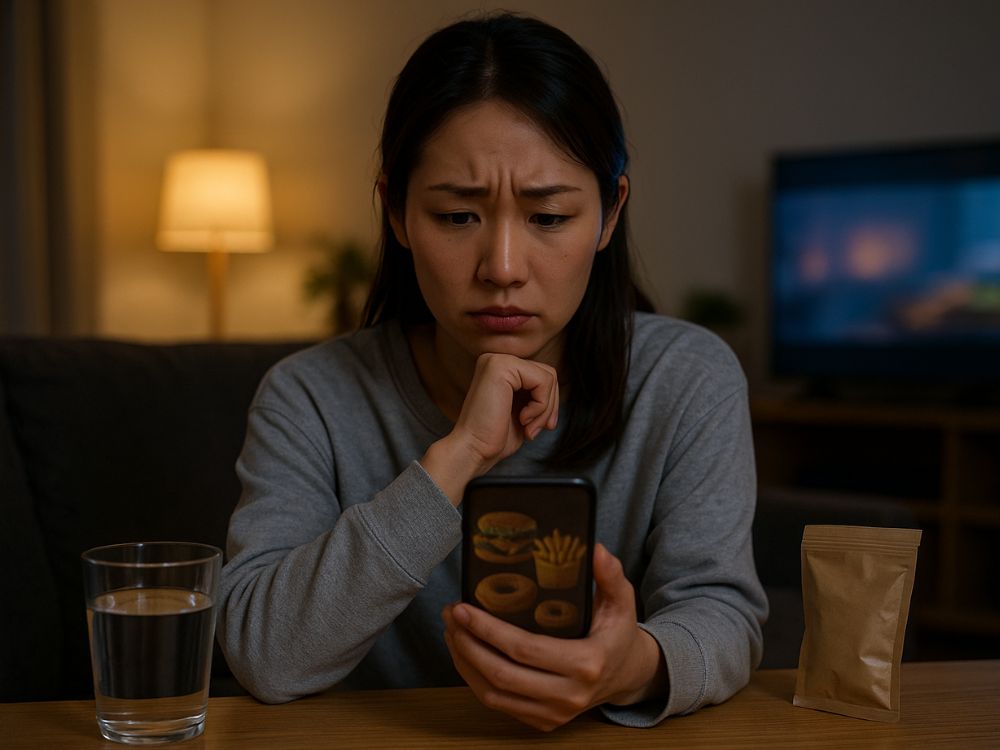 スマホを見つめて悩む女性