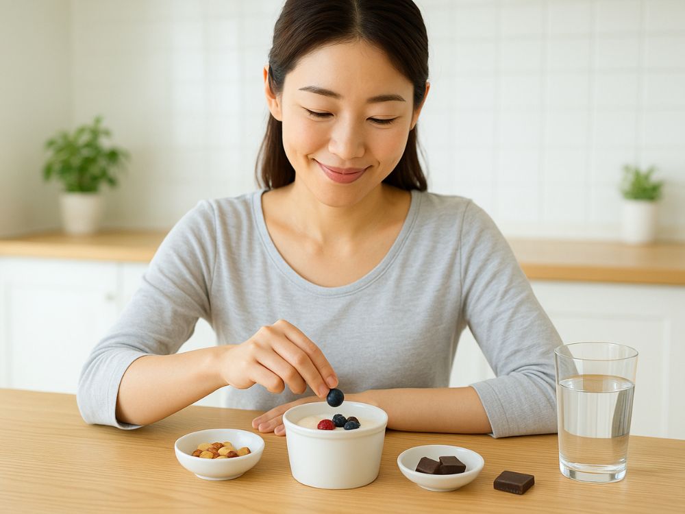ヘルシーなおやつを食べる女性画像