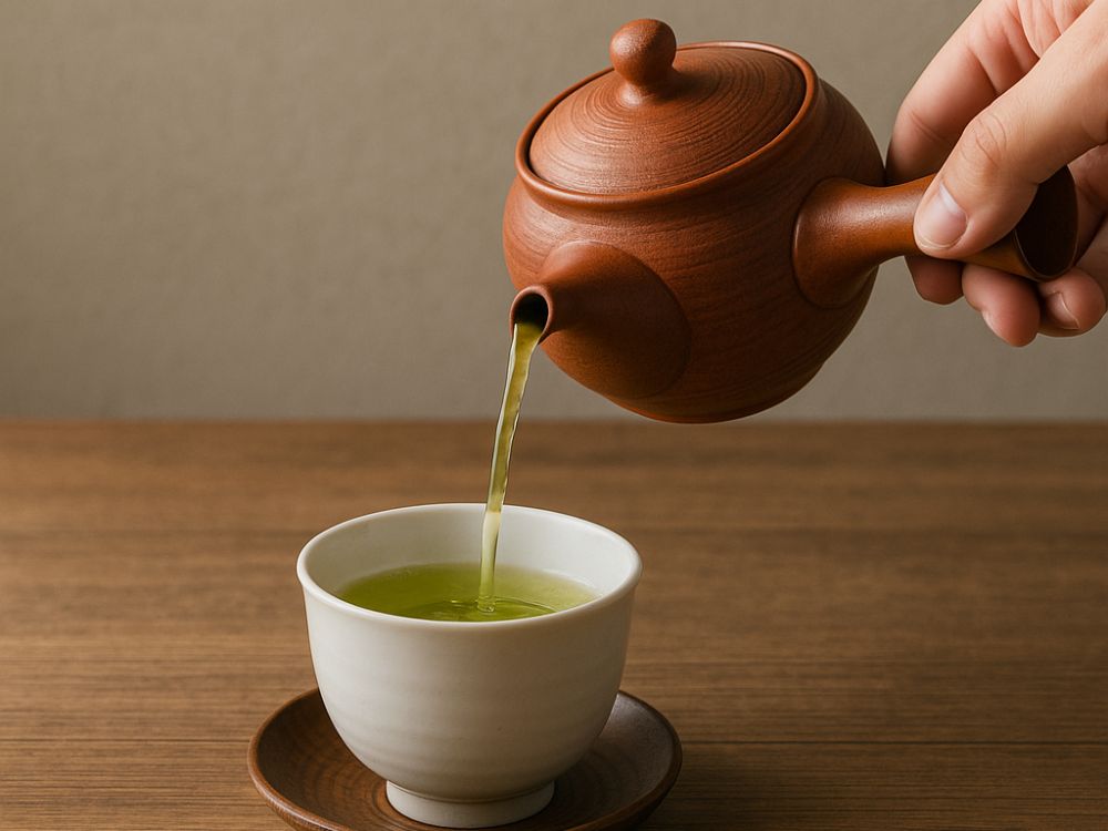 急須からお茶を注ぐ画像