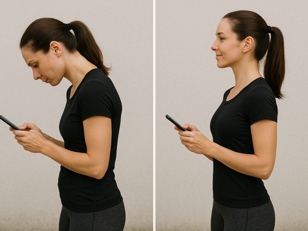 姿勢の良い女性と悪い女性