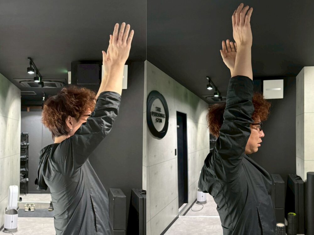 ストレッチ導入前後の姿勢の変化　1回で肩が上がりやすくなります！