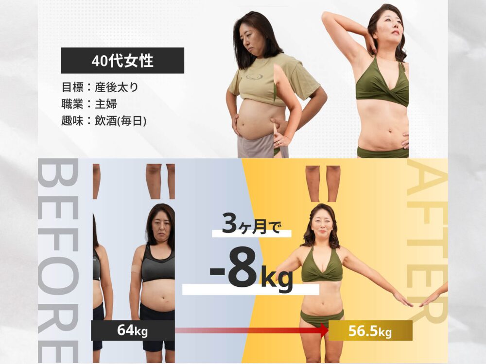 30代女性パーソナルジムでのダイエットのBEFORE/AFTER