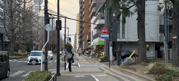 交番を過ぎると右手に公園がありますので、1つ目の信号を右折してください。