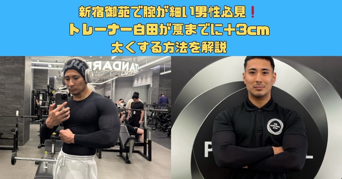 新宿御苑で腕が細い男性必見｜トレーナー白田が夏までに＋3cm太くする方法を解説