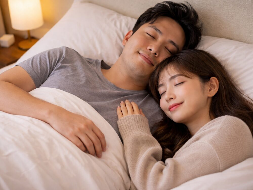 円満に寝ている夫婦の画像