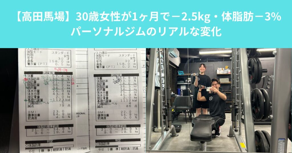 【高田馬場】30歳女性が1ヶ月で−2.5kg・体脂肪−3%｜パーソナルジムのリアルな変化