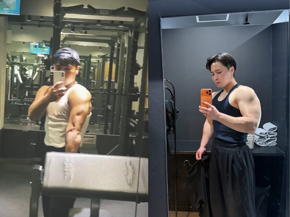 「THE PERSONAL GYM 国分寺店 前田トレーナーの腕まわりの身体変化比較写真」