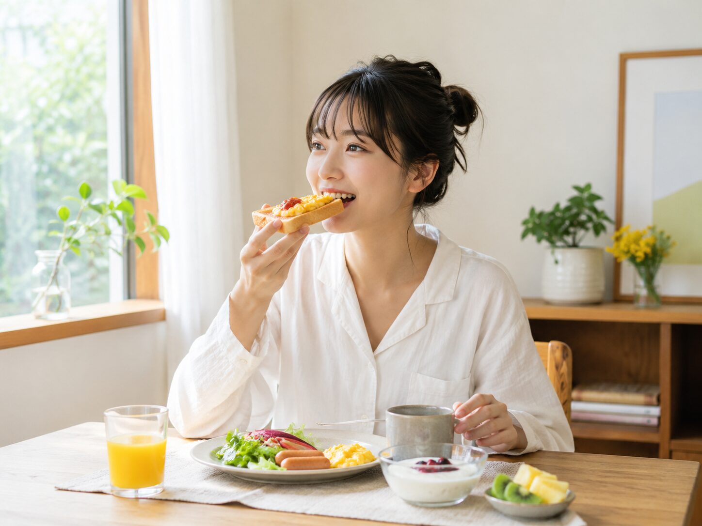 朝ごはん食べてる人