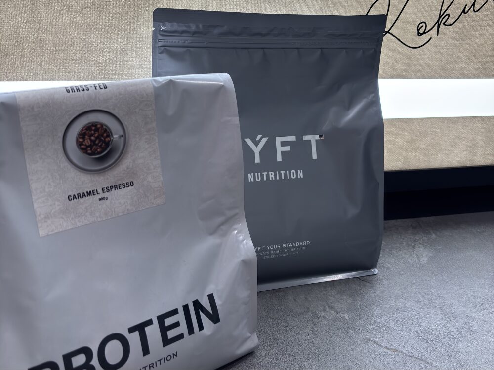 THE PERSONAl GYM 国分寺店の受付を背景にリフトのプロテインが映っている写真