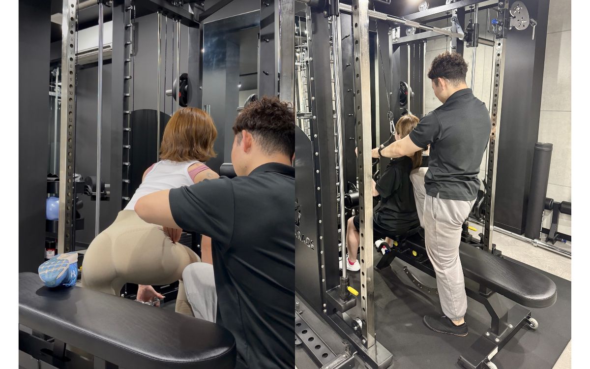 THE PERSONAL GYM大宮店でSSAプロ・APF出場経験トレーナーがトレーニング指導を行う様子