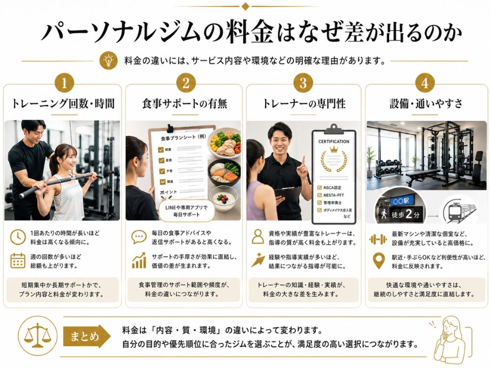 パーソナルジムの料金に差が出る理由を比較して解説するイメージ画像