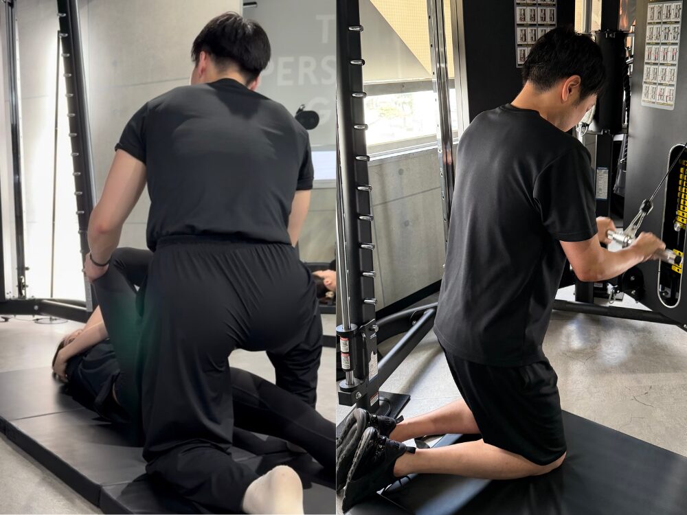 THE PERSONAL GYM (ザ パーソナル ジム) 国分寺店の前田トレーナがお客様とセッションしている風景の写真
