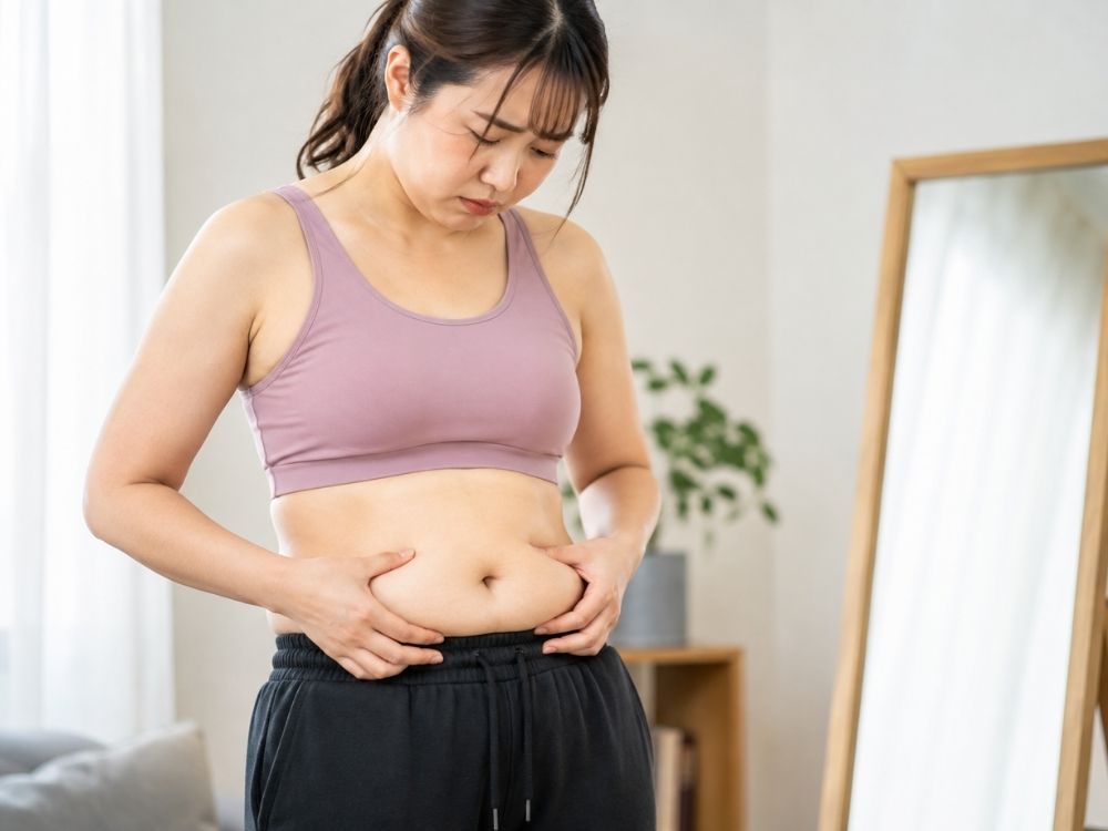 お腹周りを気にする女性